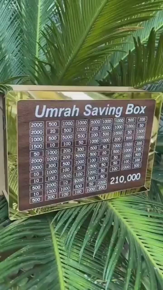 Premium Wooden Umrah Saving Box – 210,000 Savings Goal Challenge Tracker